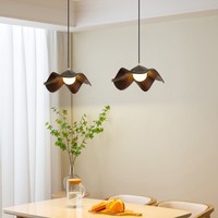 Lustre nordique créatif en forme de feuille de lotus, lampe linéaire japonaise à motif vague, lampe de chambre à coucher en grain de bois pour maisons de campagne, chambres et salons