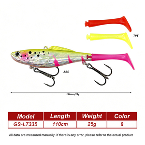 Leurre de pêche sur glace hivernal <span class=keywords><strong>VIB</strong></span> de 110 mm, 25 g, avec revêtement UV, 8 couleurs, coulant, avec deux queues souples supplémentaires, leurre vibrant artificiel - Product Image 2