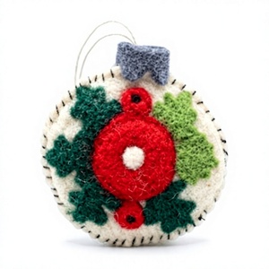 Handmade Eco-Friendly Wool Felt Round <b>Christmas</b> <b>Tree</b> Ornament Holly Red Berry Embroidery Traditional Style Indoor <b>Wall</b> Hanging - Product Image 2
