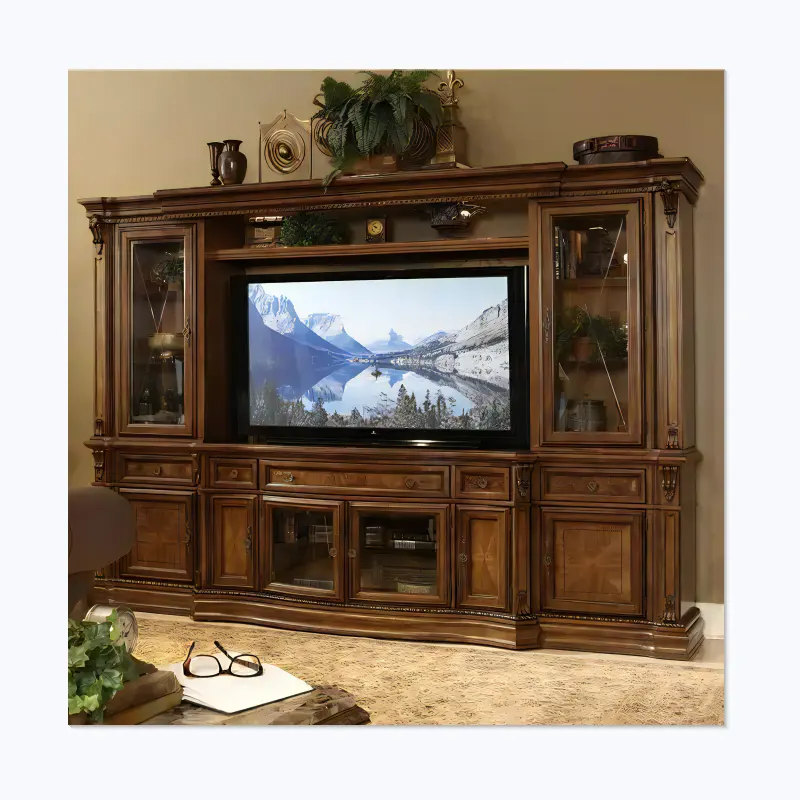 Meuble TV de luxe de Style traditionnel américain, meuble mural en bois massif