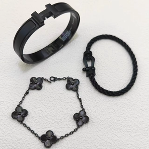 באיכות גבוהה ארבעה עלה תלתן צמיד סט אופנתי שחור נשים חבן הסיטונאי לא לדעוך תכשיטים lux - Product Image 2