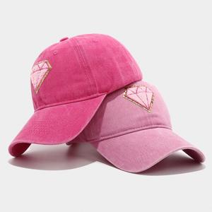 2025 New Arrival Women Lady Retro Diamond Patch Washed Cotton Baseball Cap Fashion Trendy Outdoor Sunshade Sports <b>Hat</b> - Product Image 3