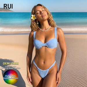 RUIQUWIN Maillot de bain deux pièces micro bikini push-up couleur unie pour femme, sexy, ajouré, respirant, écologique, séchage rapide - Product Image 1