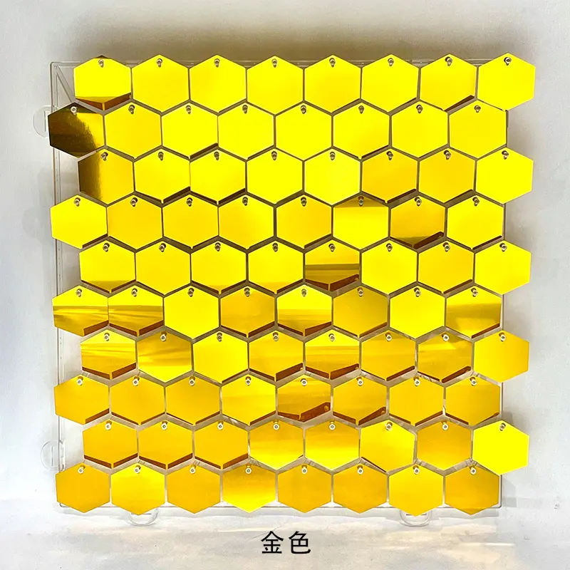 Outdoor Gold Clear Sequin Hexagon Shimmer Wall For Decoration 4d Panels Sequins Backdrop Custom Logo Ballon Party Decoration