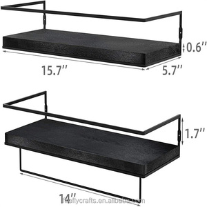 Hirohiro Wall Mounted <b>Shelf</b> 15.7x5.7 Inch Minimalist <b>Black</b> Wood Metal <b>Bracket</b> Floating <b>Shelf</b> For Living Room Study Bookshelf - Product Image 1