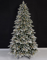 Sapin de Noël en PE floqué blanc de luxe de haute qualité avec pommes de pin LED blanc chaud et base autoportante pour décoration intérieure festive