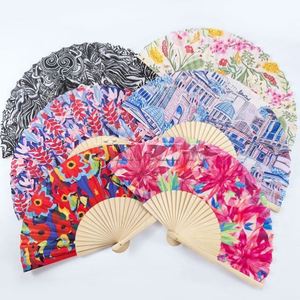 23cm Bamboo <b>Frame</b> Handheld Wooden Fabric Fan Flower Design Custom Shape <b>Painting</b> Wedding Favors Bulk Wholesale Custom Logo - Product Image 2