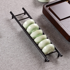 Support à tasses trapézoïdal en bambou, égouttoir décoratif réutilisable de style chinois pour service à thé ovale, accessoire de cérémonie du thé pour le bureau - Product Image 1