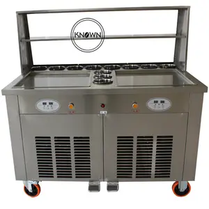 OEM Fried Ice Cream Rolling Machine zum Verkauf Thailand Commercial Frying Gelato Roller Ausrüstung mit doppelter runder kalter Pfanne