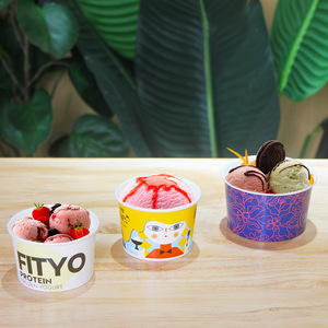 Ciotola di Carta Personalizzata Bianca Rivestita per Alimenti con Stampa CMYK e Coperchio Trasparente per Gelato - Product Image 1