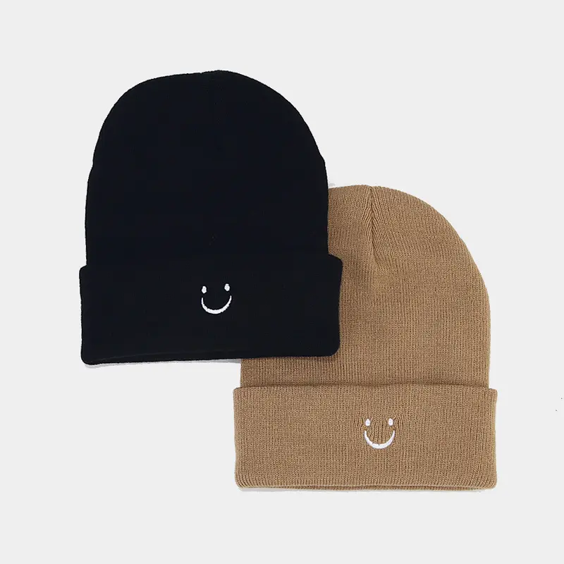 Gorro de malha quente para homens e mulheres, moda inverno personalizada com rosto sorridente