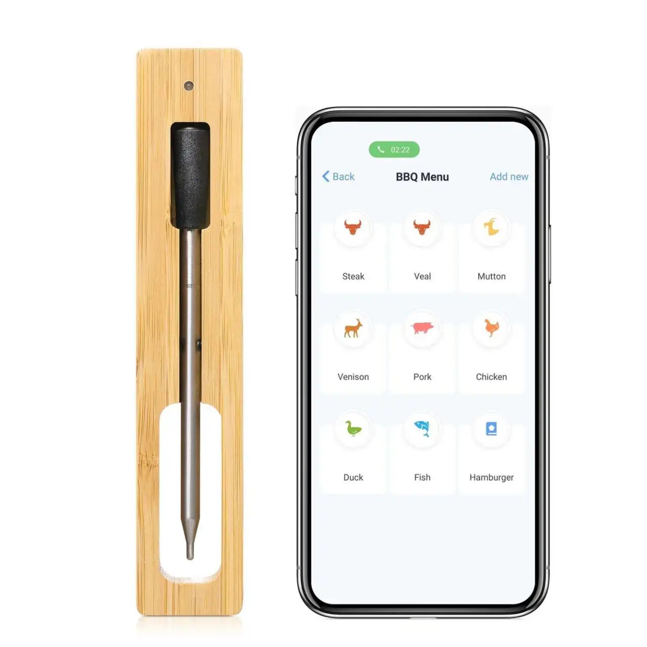 new updated 165FT blue tooth range wooden base wireless meat thermometer with wireless probes