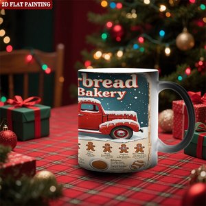 Mug en céramique noir givré de 11 oz, changeant de couleur à la chaleur, motif boulangerie pain d'épices - Product Image 2