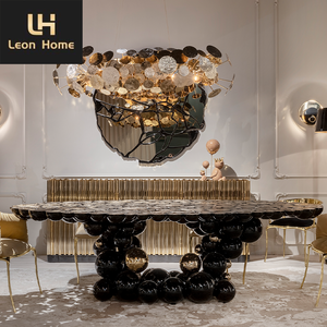 Nuova personalizzazione di lusso <span class=keywords><strong>laccato</strong></span> <span class=keywords><strong>nero</strong></span> <span class=keywords><strong>tavolo</strong></span> 5 stelle Hotel <span class=keywords><strong>tavolo</strong></span> da pranzo placcato oro in acciaio inox sfera Design tavoli da pranzo - Product Image 1