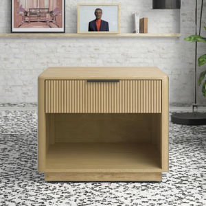 Modern 1-Drawer Solid Oak Wooden Bedside Table <strong>Mirrored</strong> Finish Foldable Design Smart Features LED Light-Nordic Style <strong>Nightstand</strong> - Product Image 3