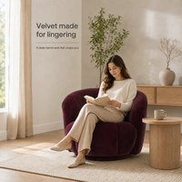 Fauteuil rond en velours bordeaux, fauteuil lounge en forme de tonneau avec dossier plissé et assise rembourrée en tissu moelleux, fauteuil d'appoint pour salon