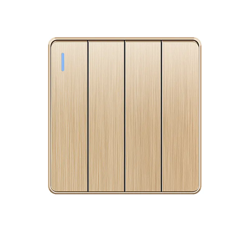 Позолоченная матовая серия цвета шампанского с гальваническим покрытием, четыре клавиши, два переключателя, Великобритания, розетка USB, универсальная розетка RJ45, ТВ-розетка