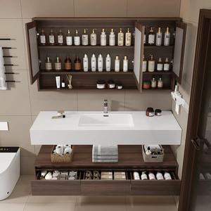 Meuble de salle de bain avec vasque en céramique sans joint à double couche style hôtel et miroir intelligent - Product Image 5