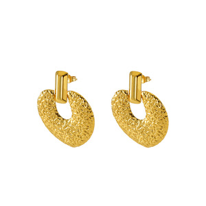 ZOGXIN Geometric Hoop Earrings 18K Gold Plated Textured Stainless Steel For Women Party Fashion Jewelry - Product Image 5