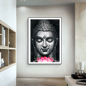 Cuadro Religioso Decorativo <span class=keywords><strong>de</strong></span> Pared, Pintura <span class=keywords><strong>de</strong></span> <span class=keywords><strong>Buda</strong></span> y Loto <span class=keywords><strong>de</strong></span> Alta Calidad, Porcelana <span class=keywords><strong>de</strong></span> Cristal con Marco, Decoración para Porche - Product Image 3