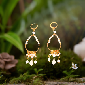 Boucles d'oreilles pendantes tendance en acier inoxydable 316L plaqué or PVD, design perlé durable et résistant - Product Image 3