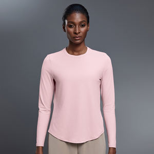 Kaus Yoga lengan panjang untuk wanita, pakaian Yoga longgar leher bulat, kaus lengan panjang, kaus olahraga kebugaran kasual ramping serbaguna, Atasan musim gugur - Product Image 1