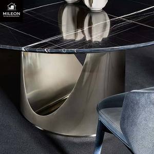 <span class=keywords><strong>Table</strong></span> à <span class=keywords><strong>manger</strong></span> ronde moderne de luxe en marbre naturel noir sur mesure pour 6, 8 et 10 <span class=keywords><strong>personnes</strong></span> - Product Image 4