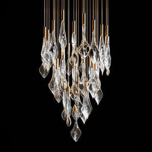 Lustre en cristal de luxe avec cadre doré, luminaire suspendu LED, hauteur réglable, grande forme de cloche pour salon - Product Image 6