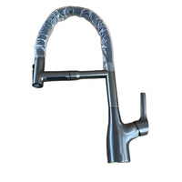 Robinet de cuisine contemporain gris canon avec douchette extractible, eau chaude et froide, en laiton pour évier