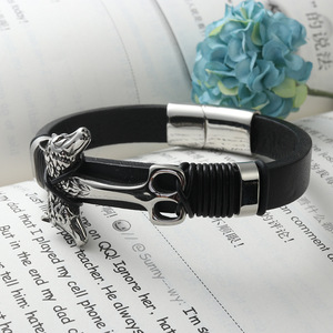 Pulsera de Acero de Titanio con Diseño de Lobo de Dos Cabezas, Joyería de Moda con Diseño Animal Negro - Product Image 4