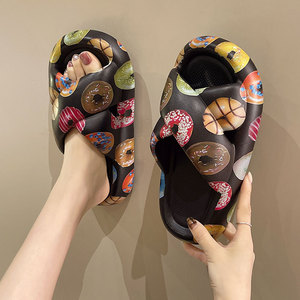 Cross Strap <b>Slippers</b> For Women Summer Cute Donut Print Thick Sole Non Slip Soft Indoor Outdoor Slides - Product Image 2