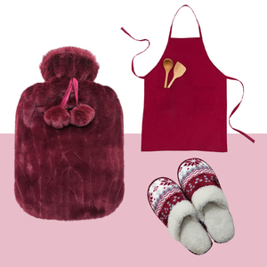 Pantoufles et tablier de cuisine de haute qualité, bouteille d'eau chaude en caoutchouc avec housse en peluche, ensemble cadeau - Product Image 1