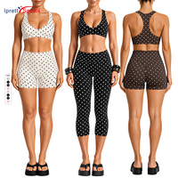 Nouvel ensemble tendance 2 pièces à pois en Spandex/Nylon : Soutien-gorge de sport dos nageur et pantalon de yoga pour femme, absorbant les chocs et évacuant l'humidité