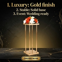 Support à fleurs de mariage en métal doré, piédestal géométrique, centre de table carré pour la décoration d'événements et de fêtes