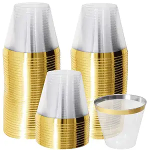 9Oz 12Oz 14Oz Gold Rim Plastic Cups Fancy Wegwerp Bruiloft Elegante Partij Cup Met Gouden Rand 50 pack