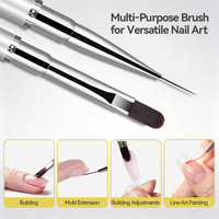 BORN PRETTY Stylo Constructeur d'Ongles 2-en-1 Ovale et Liner, Pinceau à Ongles Polyvalent à Manche Métallique pour Peinture et Extension d'Ongles