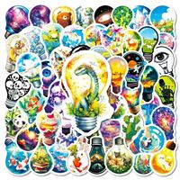 56 pegatinas de PVC impermeables con diseño de dibujos animados de bombillas, para decoración DIY de fundas de teléfono, cuadernos y vasos.