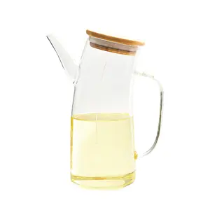 ขวดแก้วใส่น้ำมันบอโรซิลิเกตขวดซอสถั่วเหลืองขวดน้ำส้มสายชูพร้อมฝาปิดไม้ไผ่กันรั่วสำหรับใช้ในห้องครัว