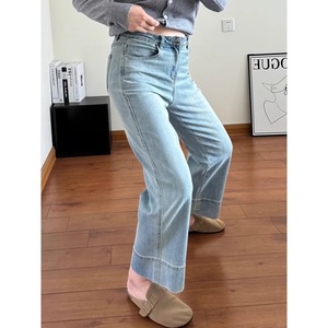 2025 <strong>High</strong>-<strong>Waisted</strong> Wide-Leg Cropped <strong>PETITE</strong> Plus Size Jeans Women's Light Wash Stretch Denim Custom Manufacturing Loose Fit Waist