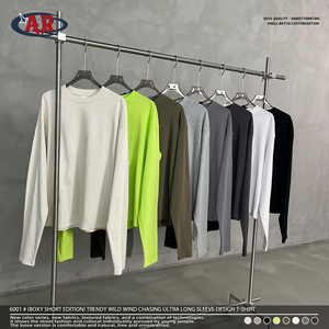 เสื้อยืดสตรีทแวร์ผู้ชาย แขนยาวทรงบ็อกซี่ ตัดสั้น ผ้าคอตตอน 100% 235GSM รับสกรีนโลโก้ตามสั่ง ขายส่ง - Product Image 2