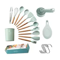 Colorful Wooden Handle Silicone Kitchen Cooking Utensil Set