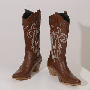 Botas Vaqueras Occidentales Personalizadas, Botas de Vaquera de Tacón Grueso de Cuero Bordado, <span class=keywords><strong>Botines</strong></span> Clásicos de Estilo Country para <span class=keywords><strong>Mujer</strong></span> - Product Image 5