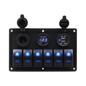 Bảng Công Tắc Rocker Thuyền Màu Xanh Dương Ổ Cắm 6 Vị Trí 12 Vôn + Bộ Sạc USB Kép (2.1A + 1A)+ Đồng Hồ Hiển Thị Điện Áp Kỹ Thuật Số Chống Nước - Product Image 2