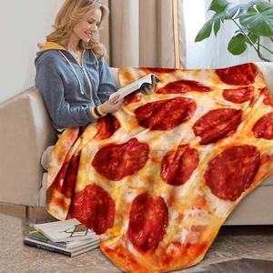 Novedad presente tamaño personalizado galletas rojo <span class=keywords><strong>Pepperoni</strong></span> comida realista <span class=keywords><strong>Pizza</strong></span> divertido Super suave franela cómoda manta redonda - Product Image 2