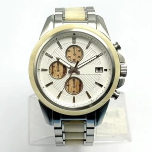 Reloj Cronógrafo Plateado para Hombre con Incrustaciones de Madera Blanca, Subesferas, Ventana de Fecha, Brazalete de Acero Mixto, Estilo Casual de Negocios, Resistente al Agua - Product Image 1