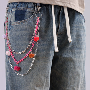 โซ่คาดเอวหลายชั้นแบบพอมพอมสำหรับผู้หญิง โลหะผสมสังกะสี สไตล์ฮิปฮอป เครื่องประดับกางเกงยีนส์ สำหรับใส่ทุกวัน - Product Image 1