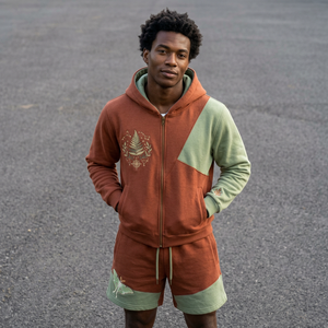 Ensemble sweat à capuche zippé et short pour homme, broderie color block, tenue décontractée streetwear d'été - Product Image 1