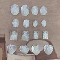 Vintage DIY Bijoux Gravé Blanc Nacre Coquillage Religieux Jésus Vierge Marie Charme Pendentif
