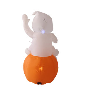 Decorazione Gonfiabile Professionale in Terylene per Halloween con Dimensioni Personalizzabili, Elfo Arancione e <span class=keywords><strong>Bianco</strong></span> Seduto su Zucca con Luci LED - Product Image 6