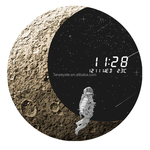 Mặt Trăng điện tử đồng hồ treo tường cho phòng khách với ánh sáng ban đêm hành tinh <span class=keywords><strong>LED</strong></span> đồng hồ treo tường với Lịch hiển thị nhiệt độ - Product Image 6